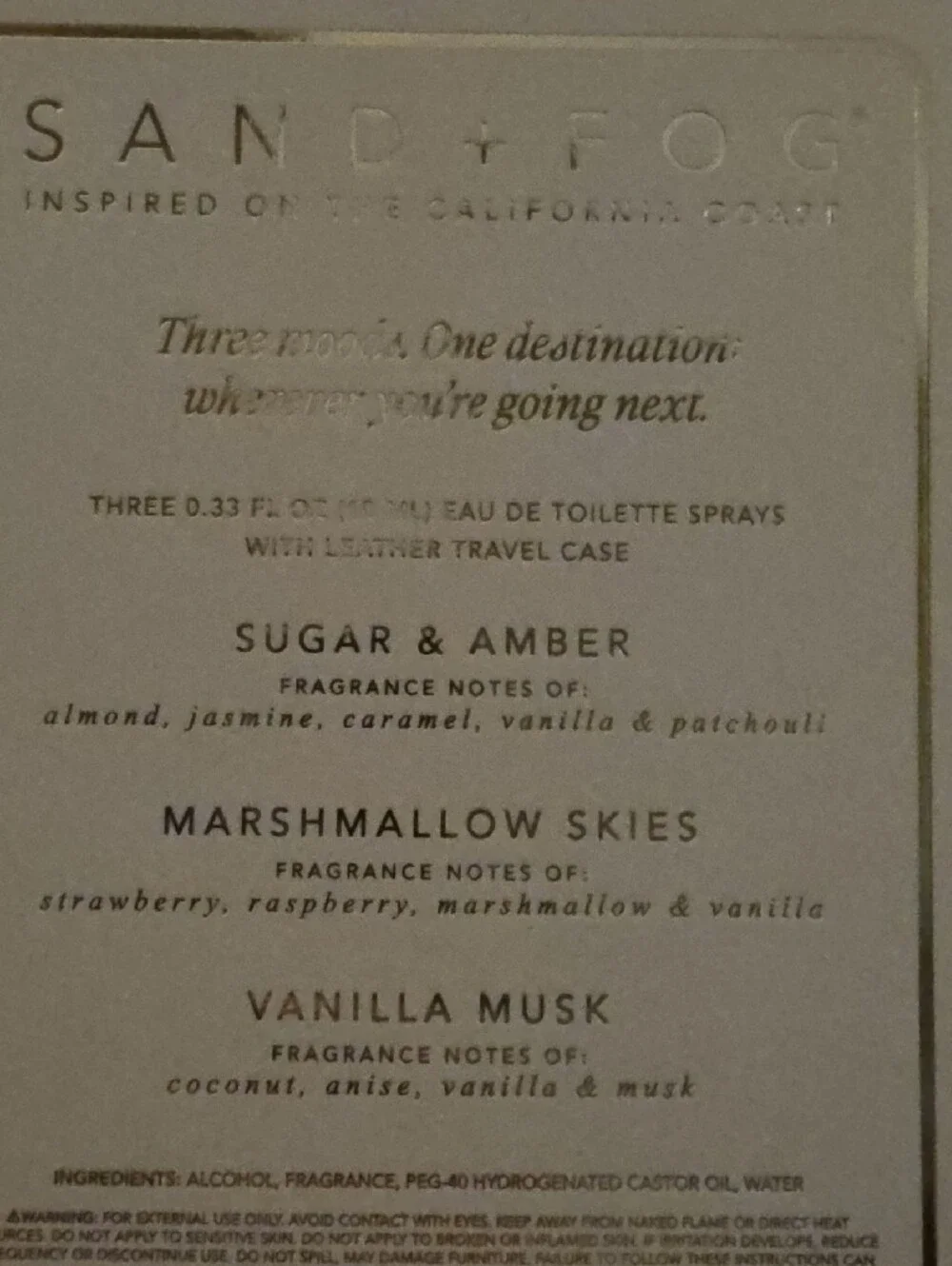 SAND AND FOG Marshmallow Skies, Vanilla Musk and Amber & Sugar